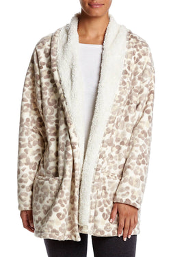 HUE Off-White/Beige Leopard Illusion Cozy Open-Front Robe thumbnail 2