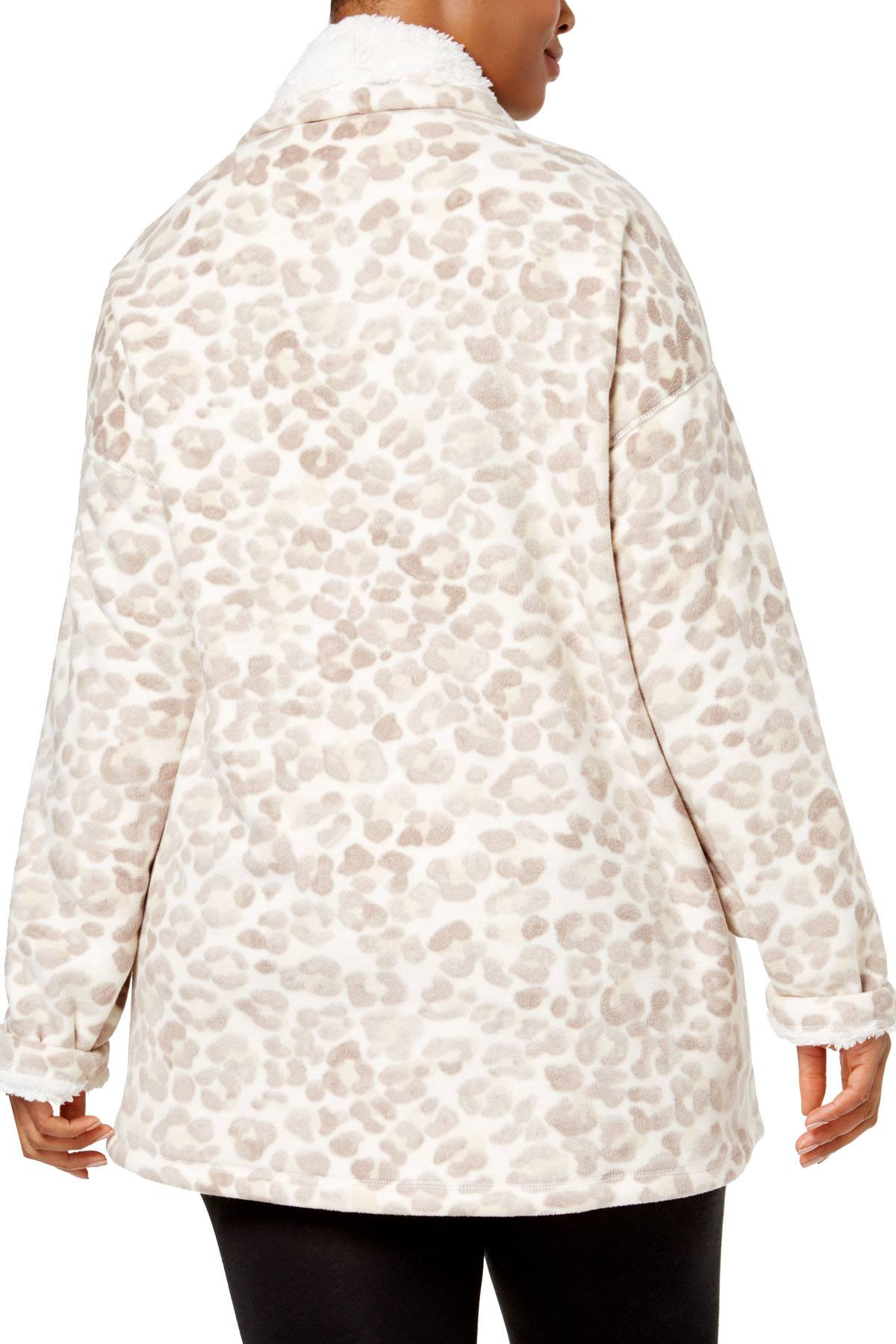 HUE Off-White/Beige Leopard Illusion Cozy Open-Front Robe