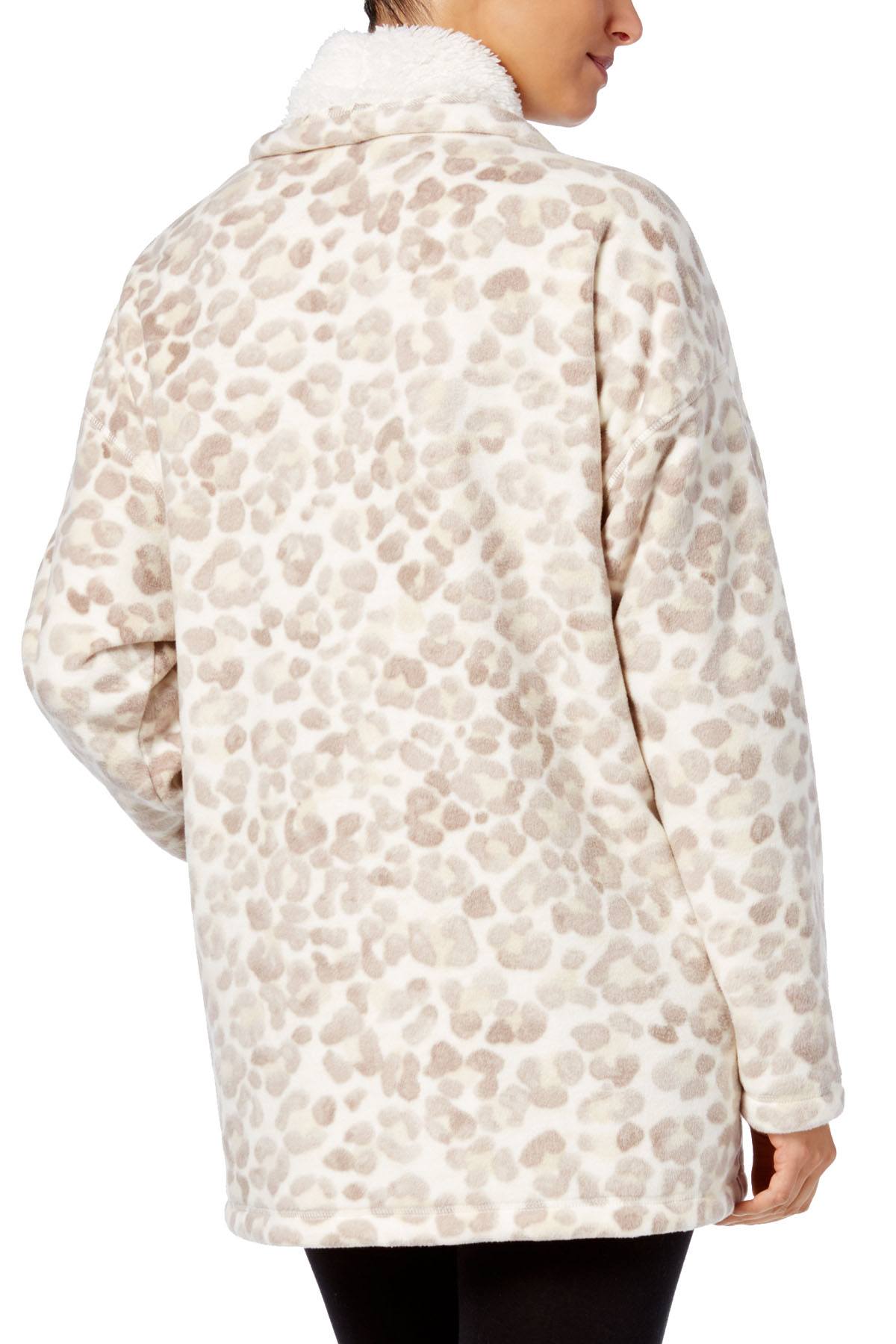 HUE Off-White/Beige Leopard Illusion Cozy Open-Front Robe