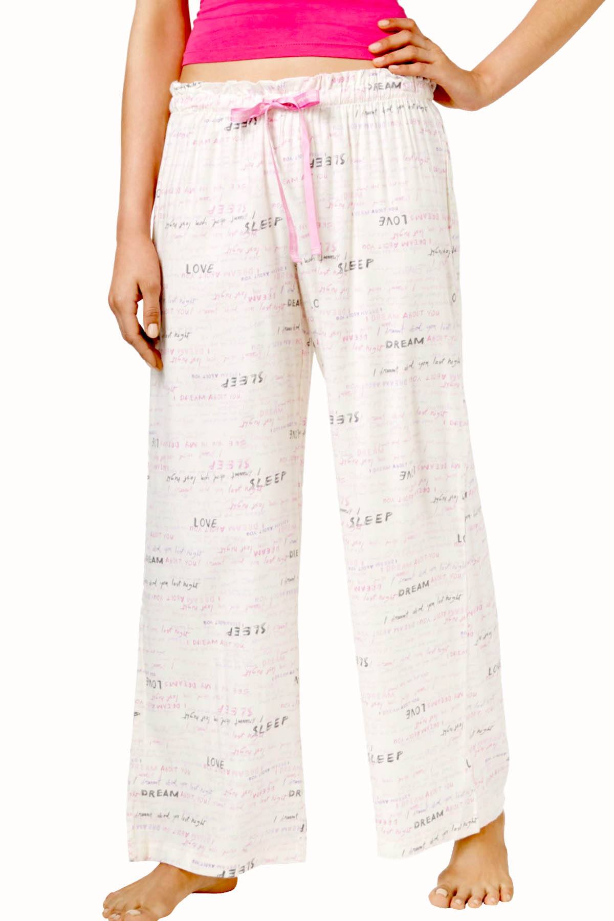 HUE Off-White Printed Ruffle-Waist Pajama Pant