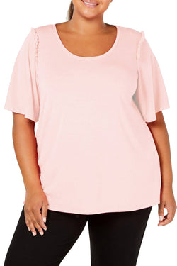 HUE PLUS Blossom Pink Bell Ruffled Sleeve Lounge Top thumbnail 2
