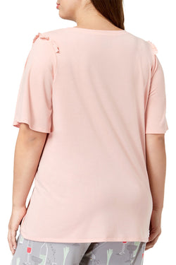 HUE PLUS Blossom Pink Bell Ruffled Sleeve Lounge Top thumbnail 4
