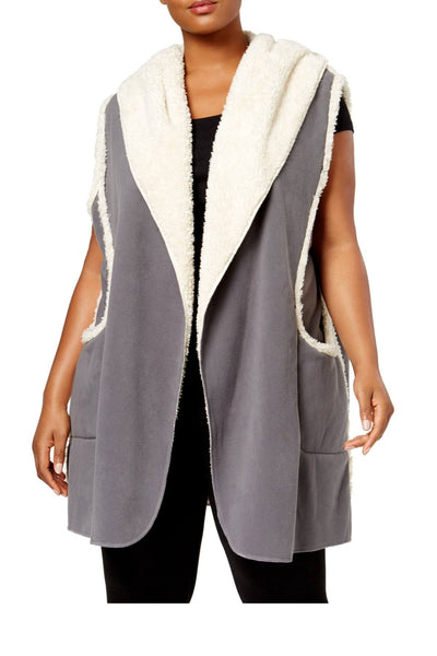 HUE PLUS Castlerock-Grey Sleeveless Hooded Vest/Robe