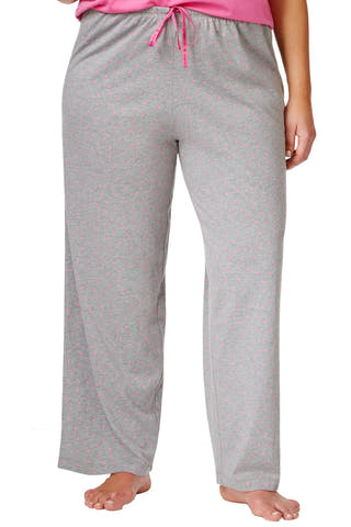 HUE PLUS Grey/Phlox-Pink Heart-Print Knit PJ Pant