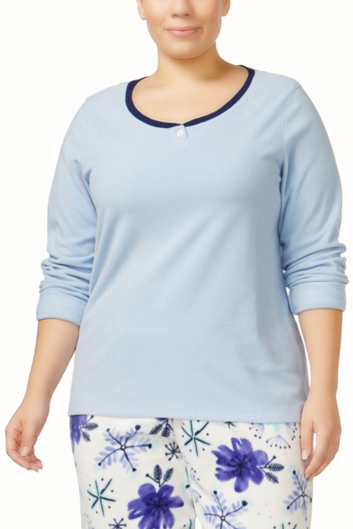 HUE PLUS Light-Blue Microfleece Pajama Top