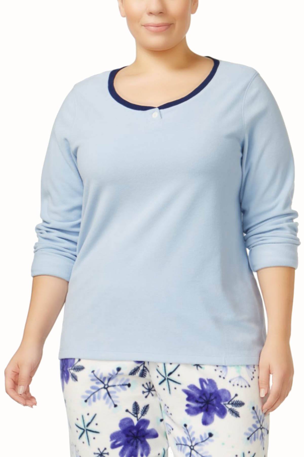 HUE PLUS Light-Blue Microfleece Pajama Top