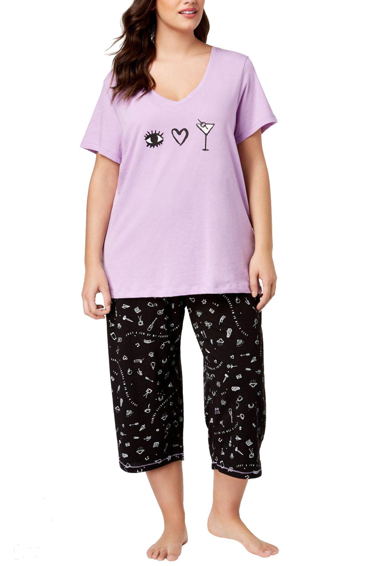 HUE PLUS Lilac/Black Printed Capri Pajama Set