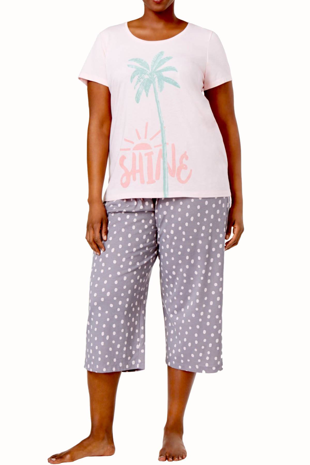 HUE PLUS Rose-Quartz Flamingo/Polka-Dot Printed PJ 2-Piece Set