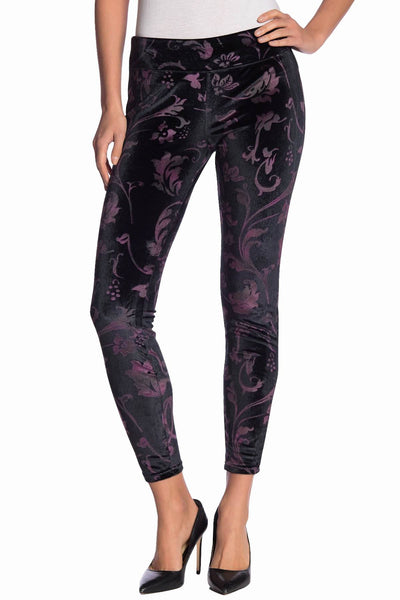 HUE Potent-Purple Juliet Floral Velvet Legging