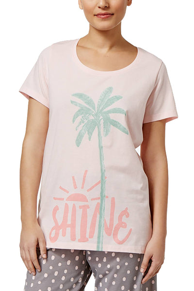 HUE Rose-Quartz Palm-Printed Lounge Top