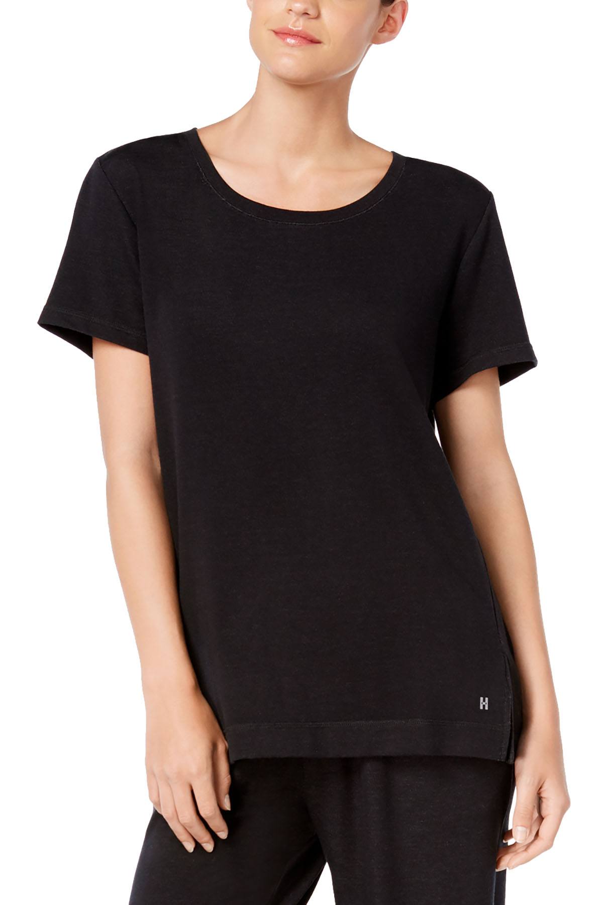 HUE Solid-Black Super Soft Terry Lounge Tee