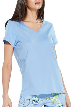 HUE Tidal-Blue Solid V-Neck Tee thumbnail 2