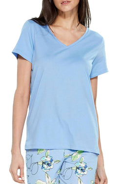 HUE Tidal-Blue Solid V-Neck Tee thumbnail 1