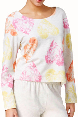 HUE Whitesand-Heather Keyhole-Back Rose-Hearts Lounge Top thumbnail 1