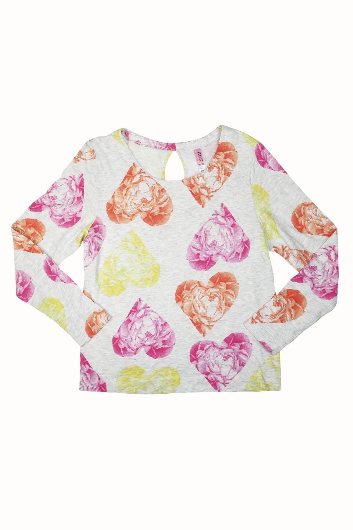 HUE Whitesand-Heather Keyhole-Back Rose-Hearts Lounge Top