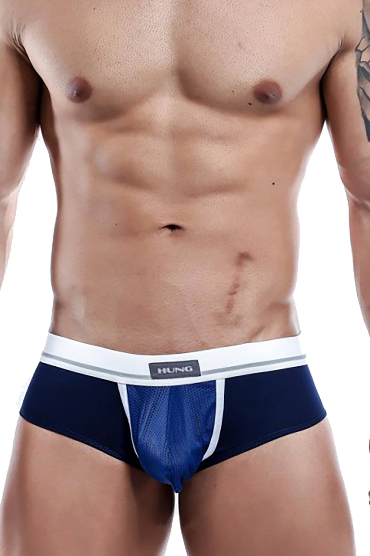 HUNG Navy/White Mesh-Pouch Brief