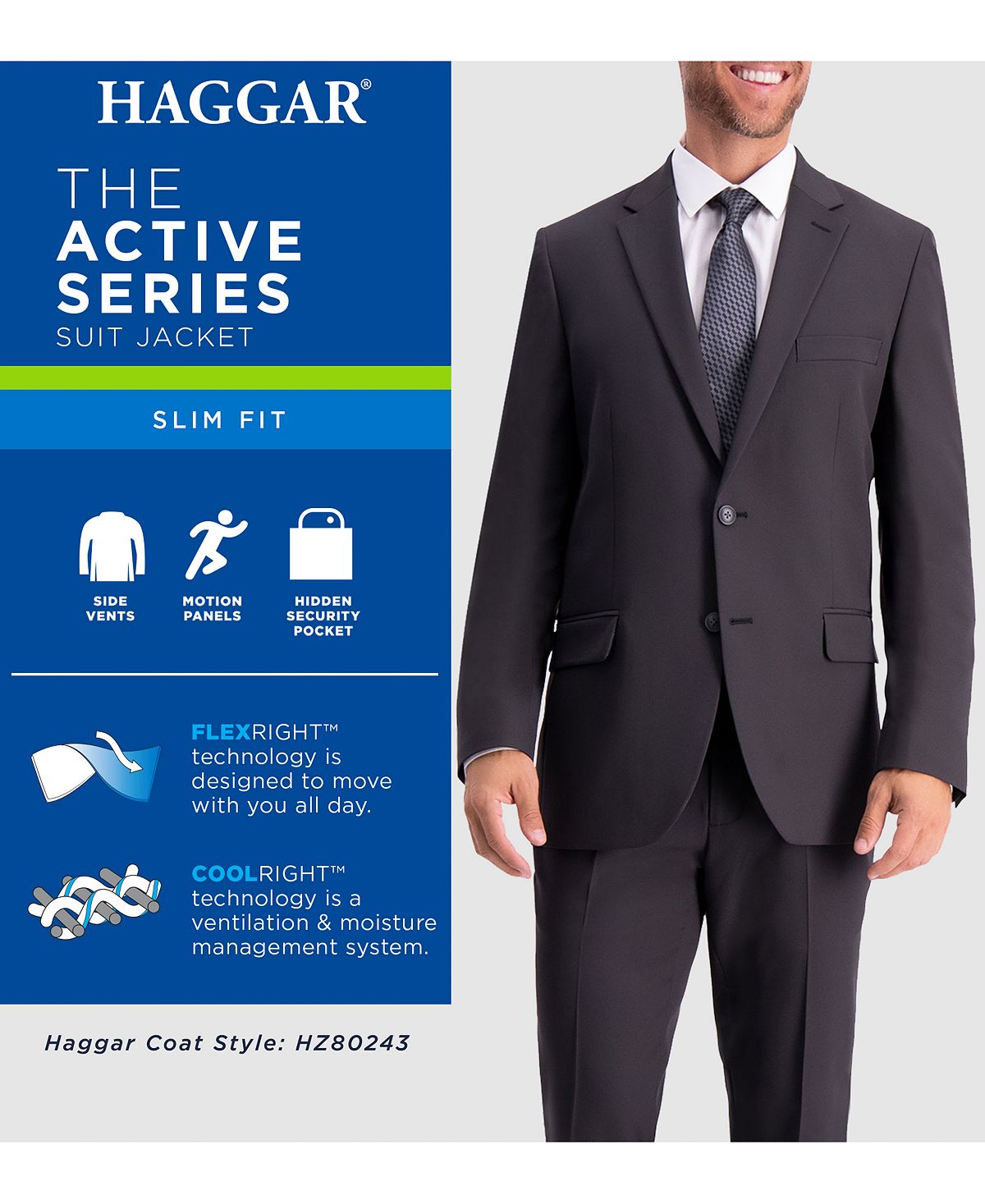 Haggar Active Series Herringbone Slimfit Suit Separate Jacket Black