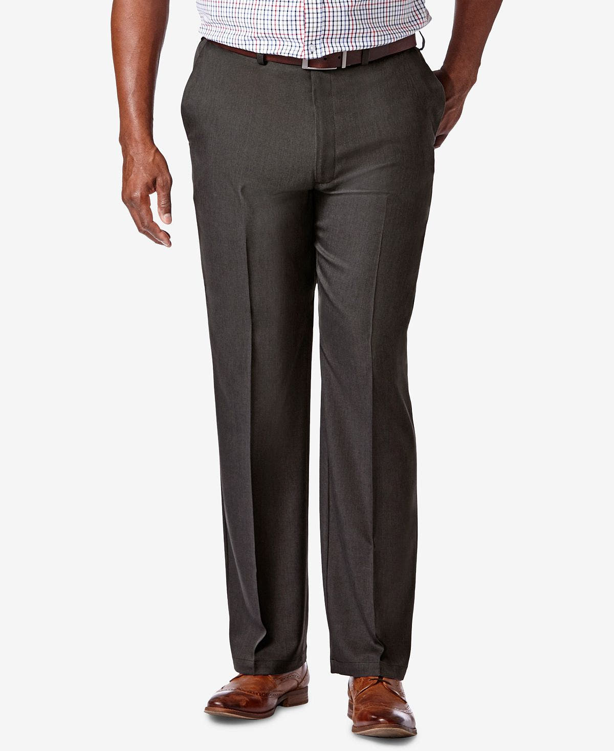 Haggar Big & Tall Cool 18pro Classic-fit Expandable Waist Flat Front Stretch Dress Pants Chcoal Htr