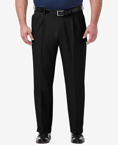 Haggar Big & Tall Premium Comfort Stretch Classic-fit Solid Pleated Dress Pants Black