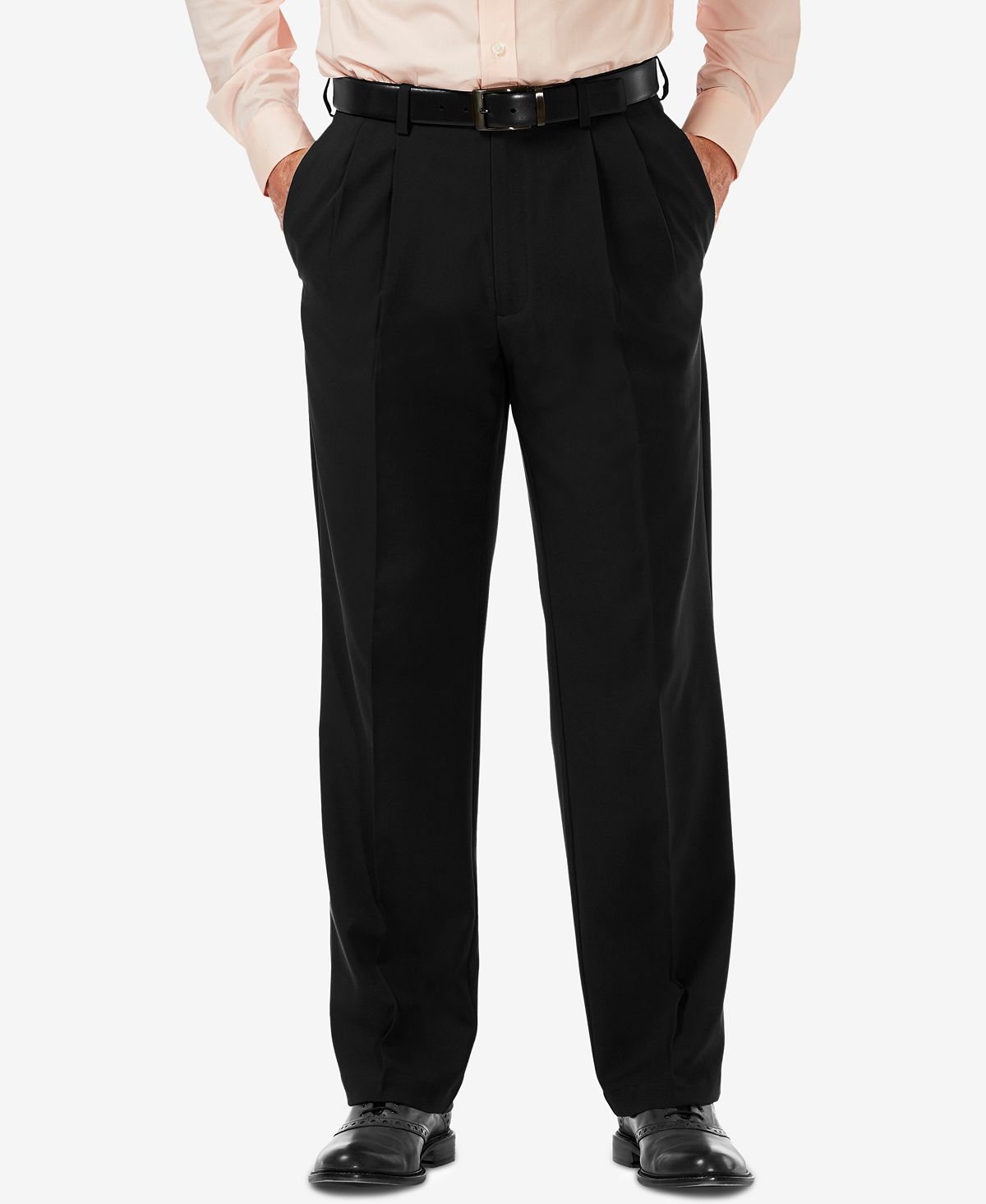 Haggar Cool 18 Pro Classic-fit Expandable Waist Pleated Stretch Dress Pants Black