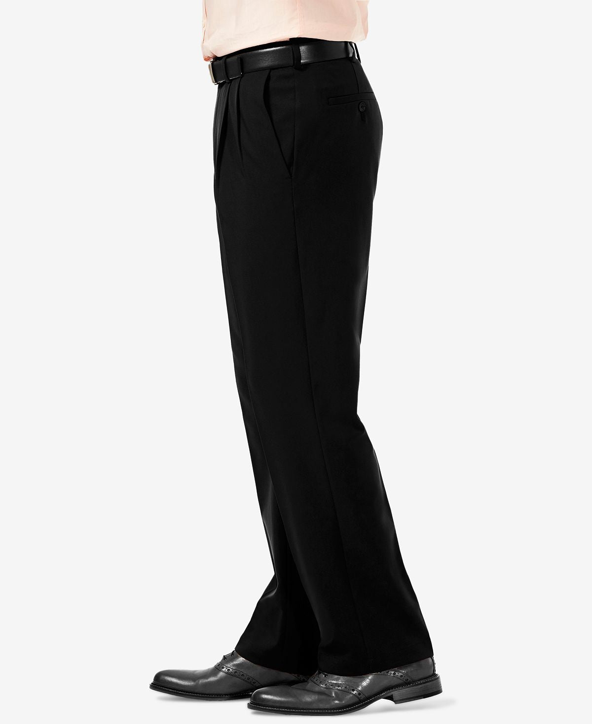 Haggar Cool 18 Pro Classic-fit Expandable Waist Pleated Stretch Dress Pants Black
