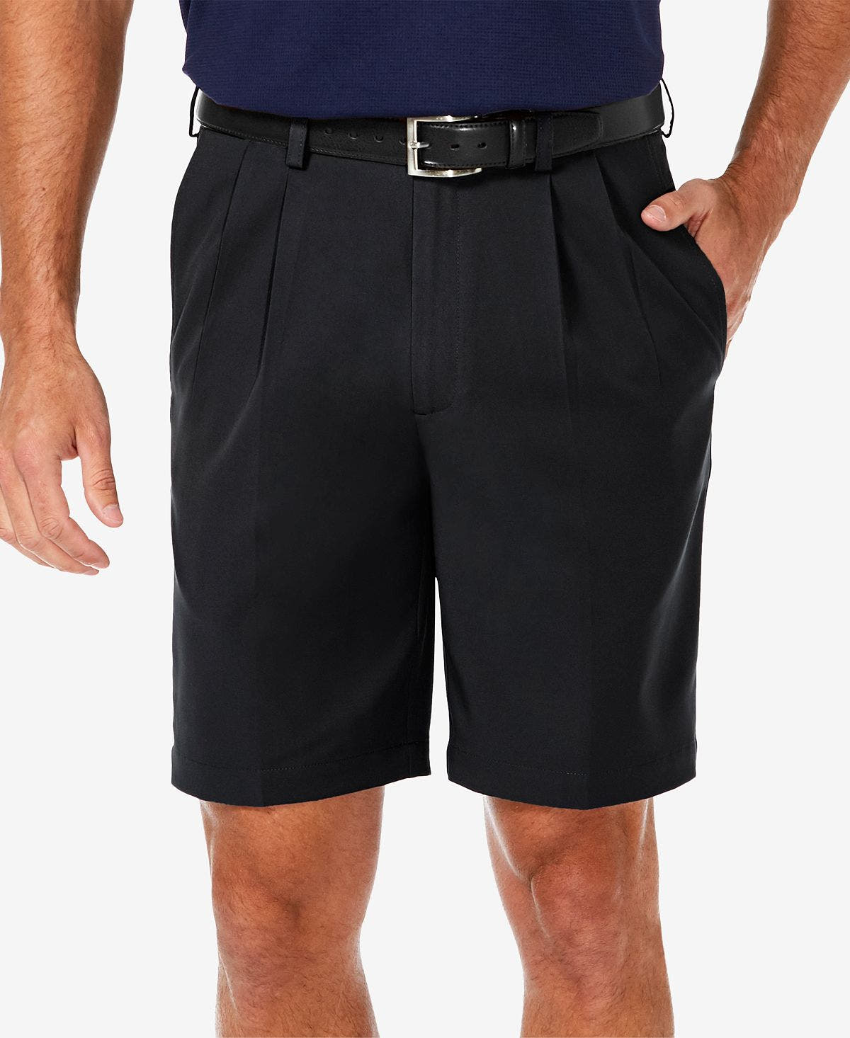 Haggar Cool 18 Pro Classic-fit Stretch Pleated 9.5" Shorts Black