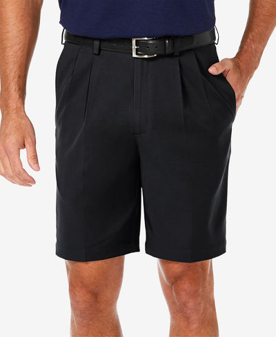 Haggar Cool 18 Pro Classic-fit Stretch Pleated 9.5" Shorts Black