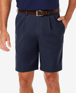 Haggar Cool 18 Pro Classic-fit Stretch Pleated 9.5" Shorts Navy thumbnail 1
