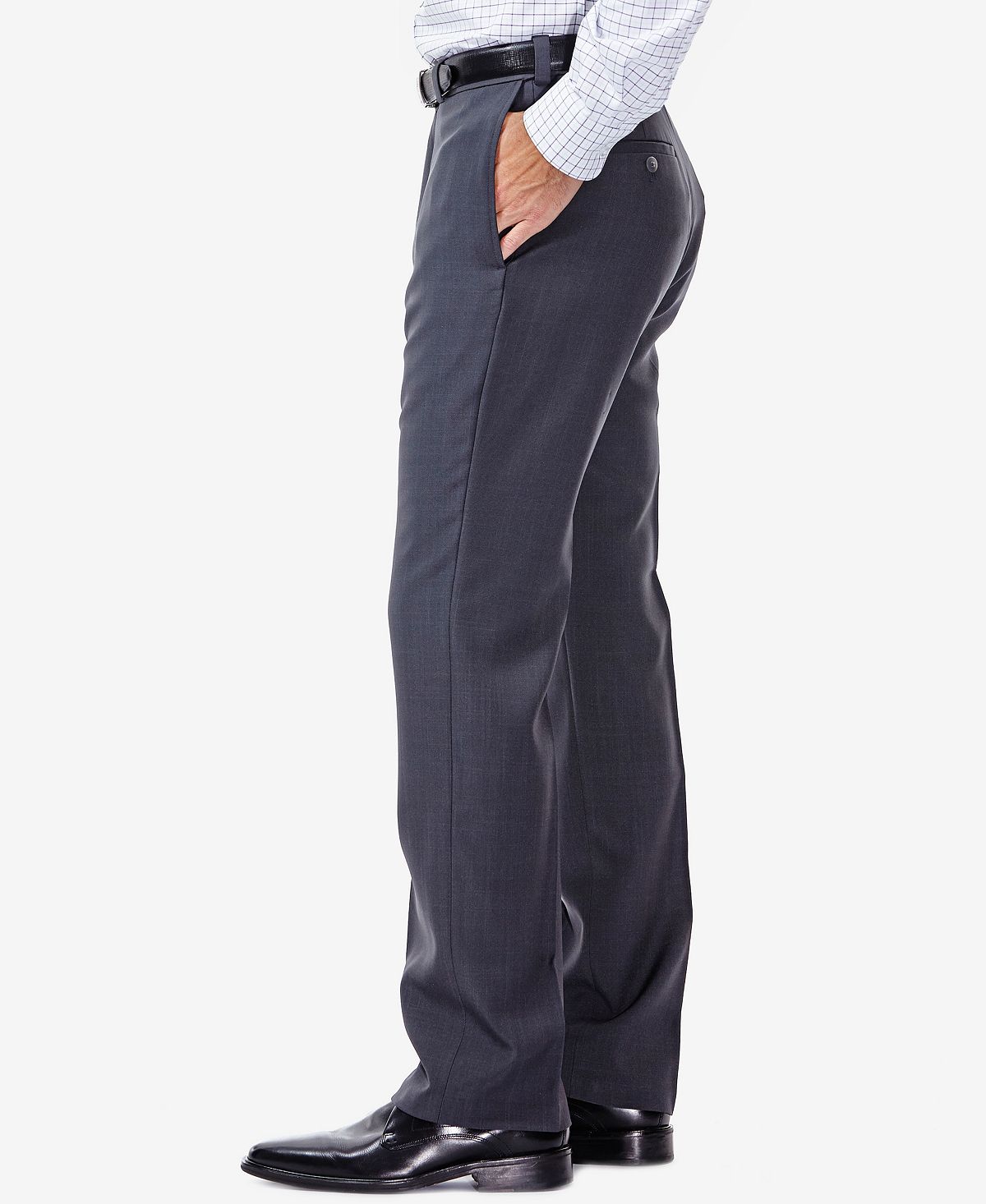 Haggar Eclo Stria Classic Fit Flat Front Hidden Expandable Dress Pants Medium Grey