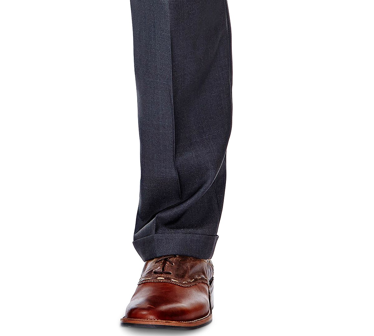 Haggar Eclo Stria Classic Fit Pleated Hidden Expandable Waistband Dress Pants Med Grey