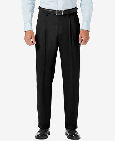 Haggar J.m. Sharkskin Classic-fit Pleated Hidden Expandable Waistband Dress Pants Black