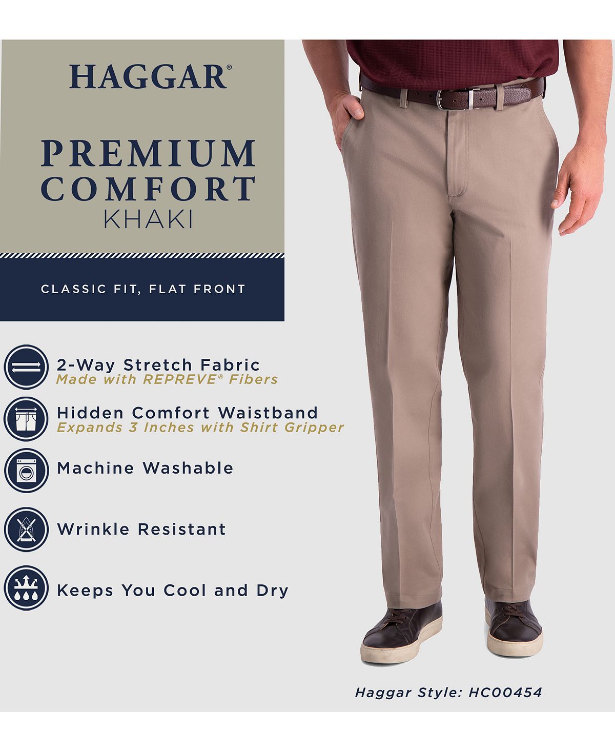 Haggar Premium Comfort Khaki Classic-fit 2-way Stretch Wrinkle Resistant Flat Front Stretch Casual Pants Black