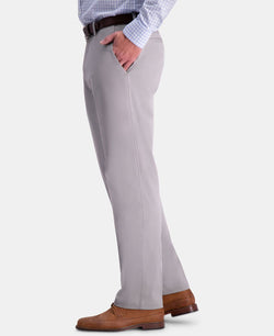Haggar Premium Comfort Khaki Classic-fit 2-way Stretch Wrinkle Resistant Flat Front Stretch Casual Pants Light Grey thumbnail 3