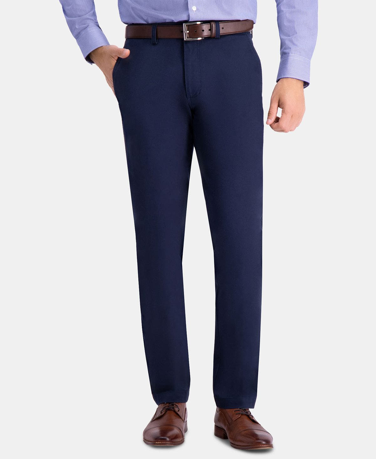 Haggar Premium Comfort Khaki Slim-fit 2-way Stretch Wrinkle-resistant Flat-front Casual Pants Dark Navy