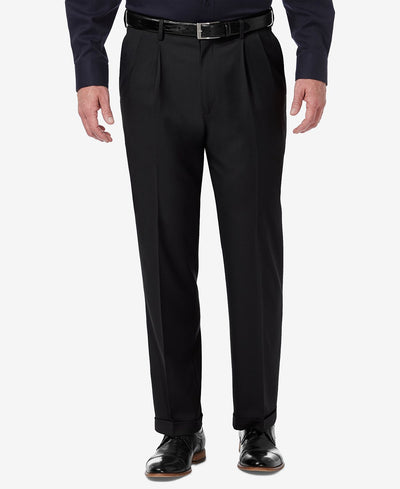 Haggar Premium Comfort Stretch Classic-fit Solid Pleated Dress Pants Black