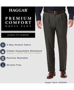 Haggar Premium Comfort Stretch Classic-fit Solid Pleated Dress Pants Black