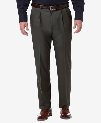 Haggar Premium Comfort Stretch Classic-fit Solid Pleated Dress Pants Charcoal