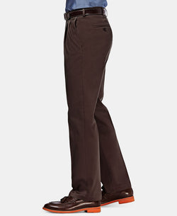 Haggar Premium No Iron Khaki Classic Fit Pleat Hidden Expandable Waist Pants Chocolate thumbnail 2
