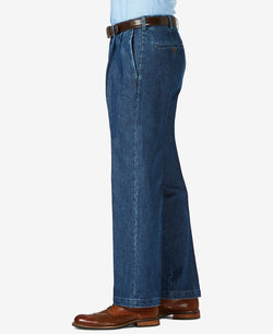 Haggar Stretch Denim Classic-fit Pleated Pants Med Stonewash thumbnail 3