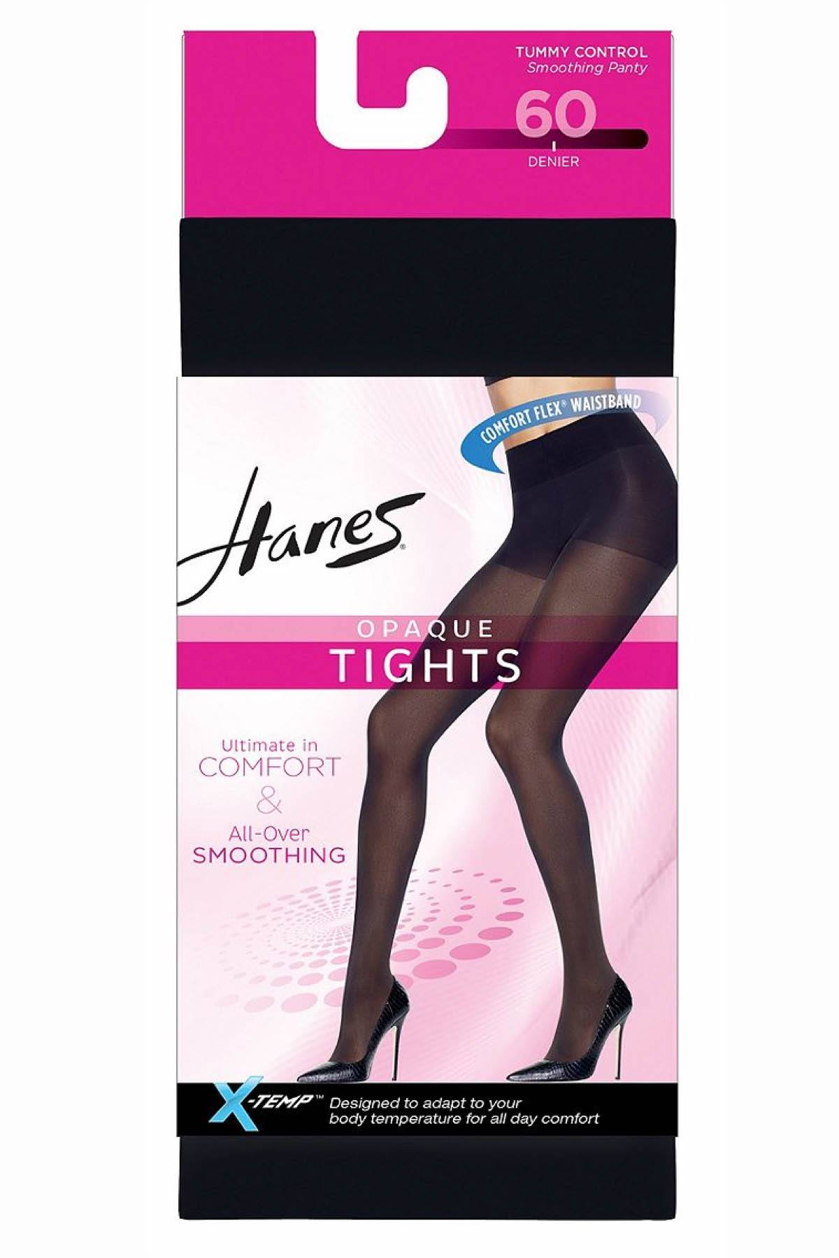 Hanes Grey Seamless Same-To-Waist X-Temp Opaque Tights