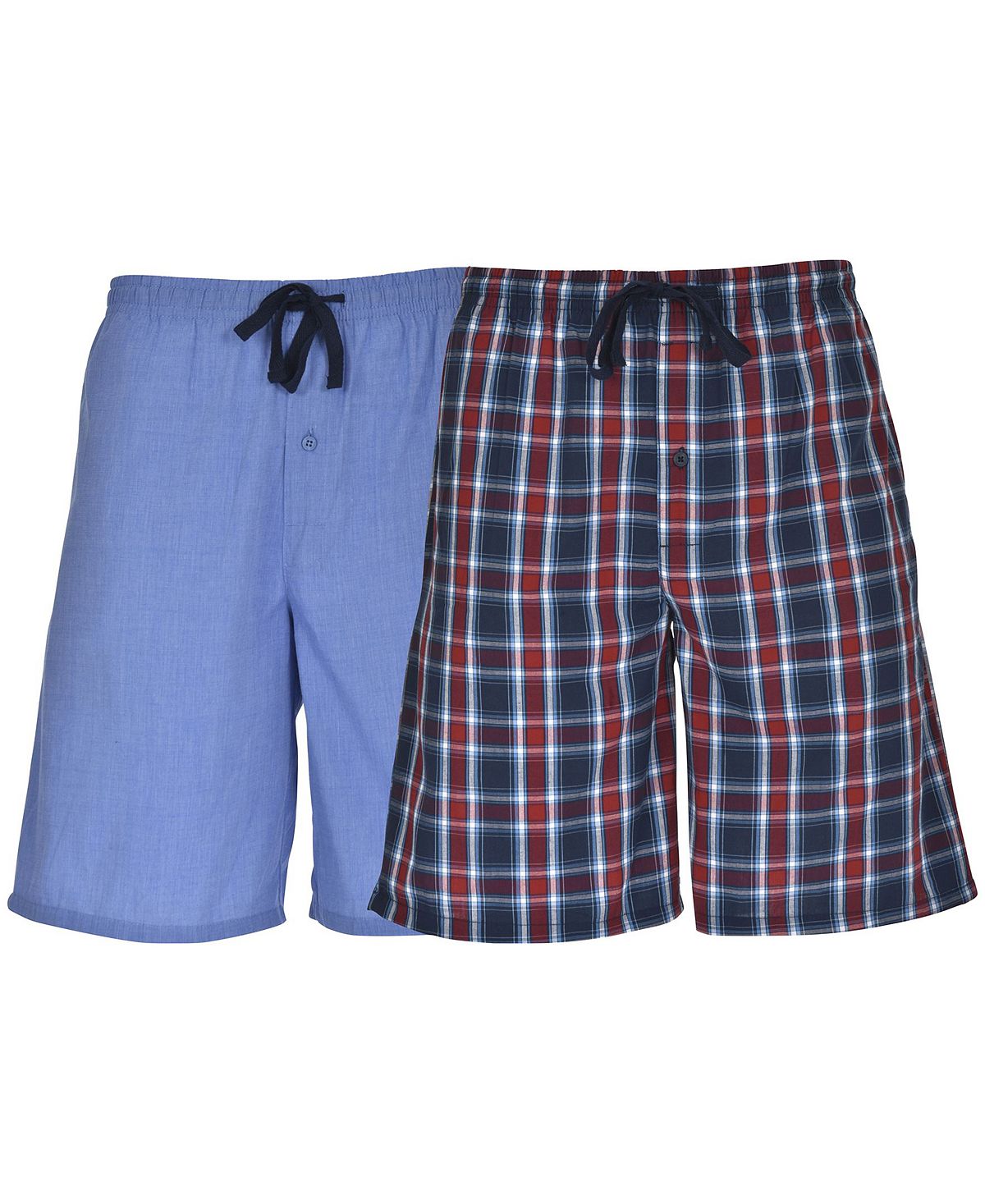 Hanes Platinum Hanes Woven Jam 2 Pack Solid Blue/Red Plaid