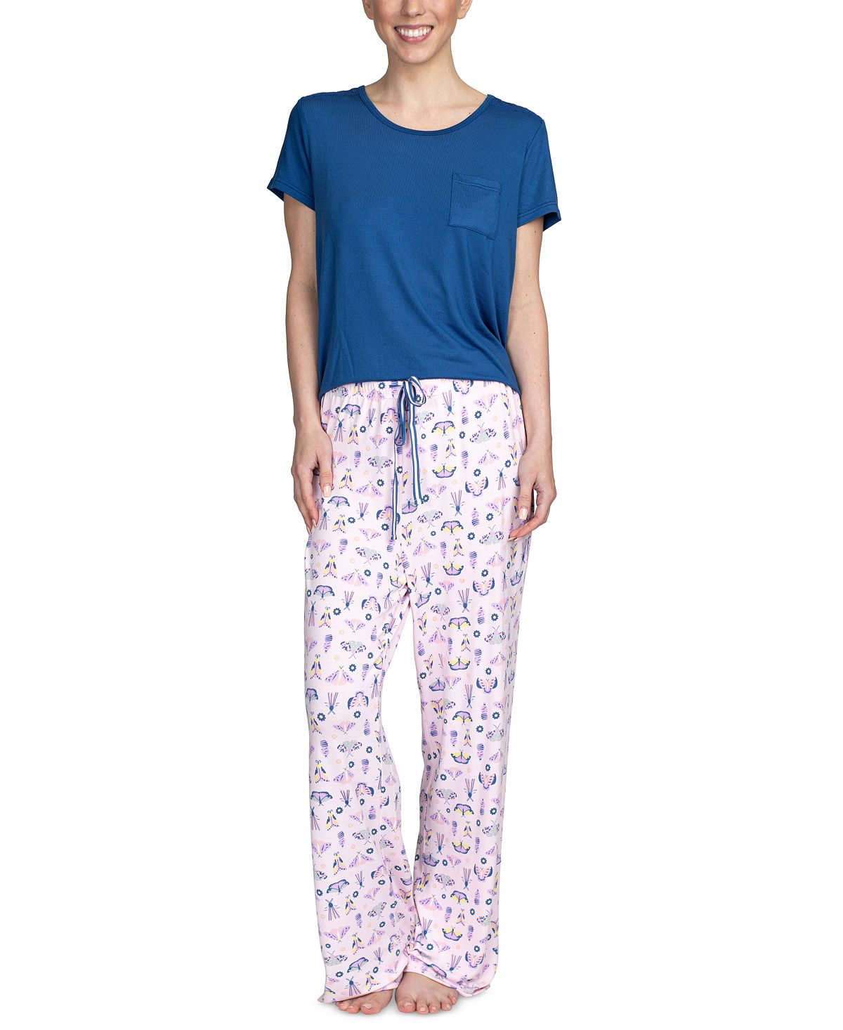 Hanes Wo 2pc Pajama Set Blue/sprin