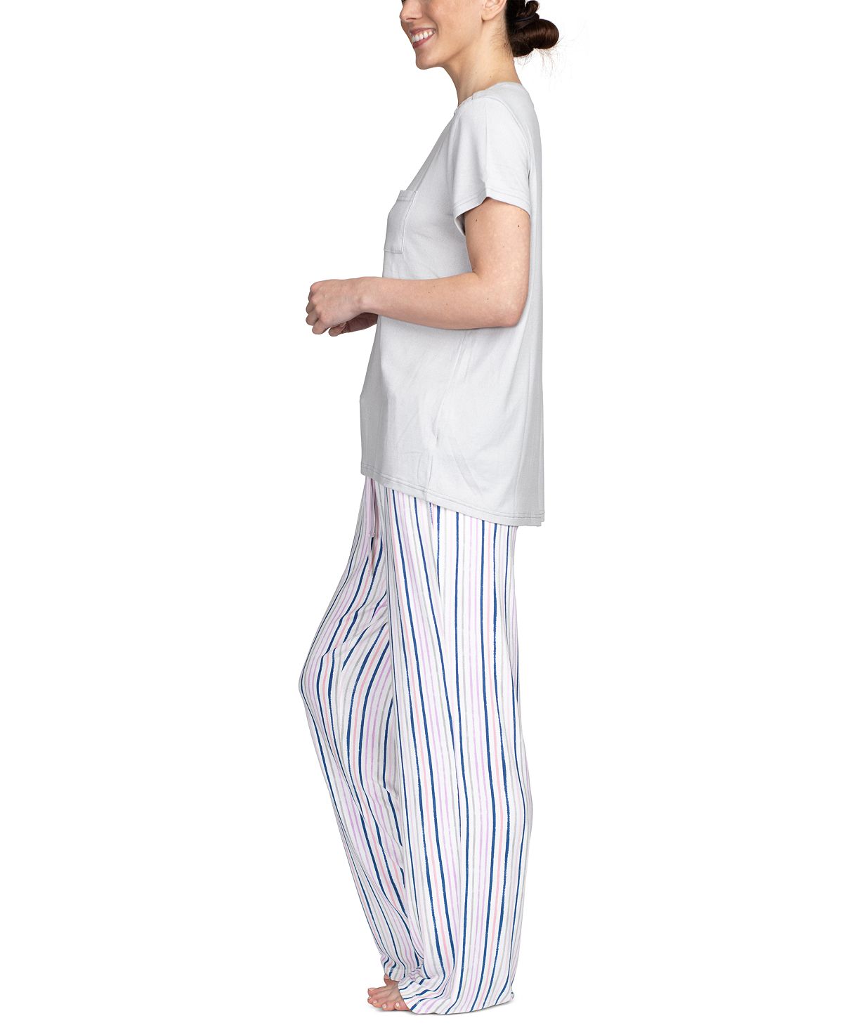 Hanes Wo 2pc Pajama Set Gray/stripe