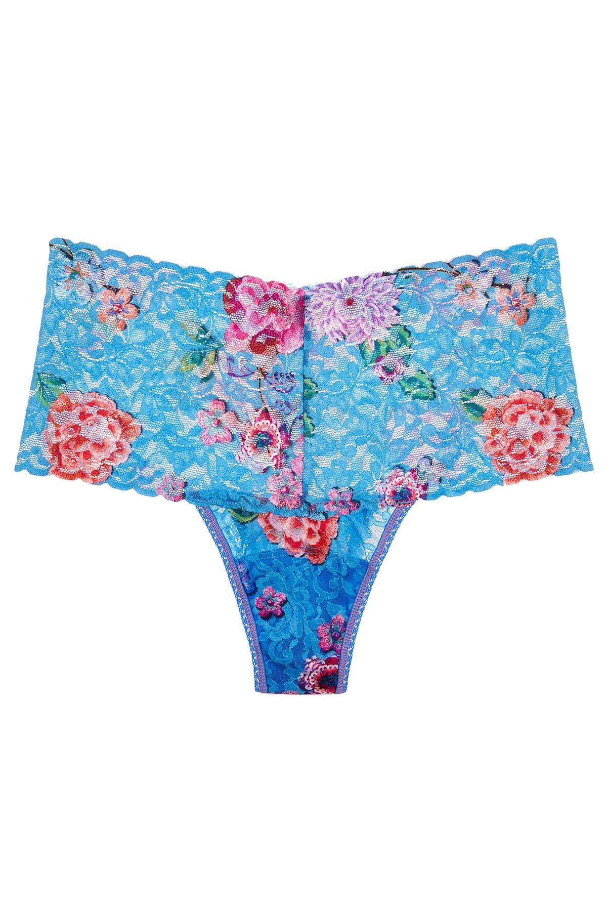 Hanky Panky Blue/Multi Floral Janis Retro Sheer-Lace Thong