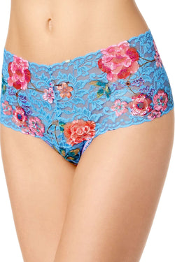 Hanky Panky Blue/Multi Floral Janis Retro Sheer-Lace Thong thumbnail 1
