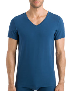 Hanro Cotton Superior Short-sleeve V-neck Dark Sea thumbnail 1