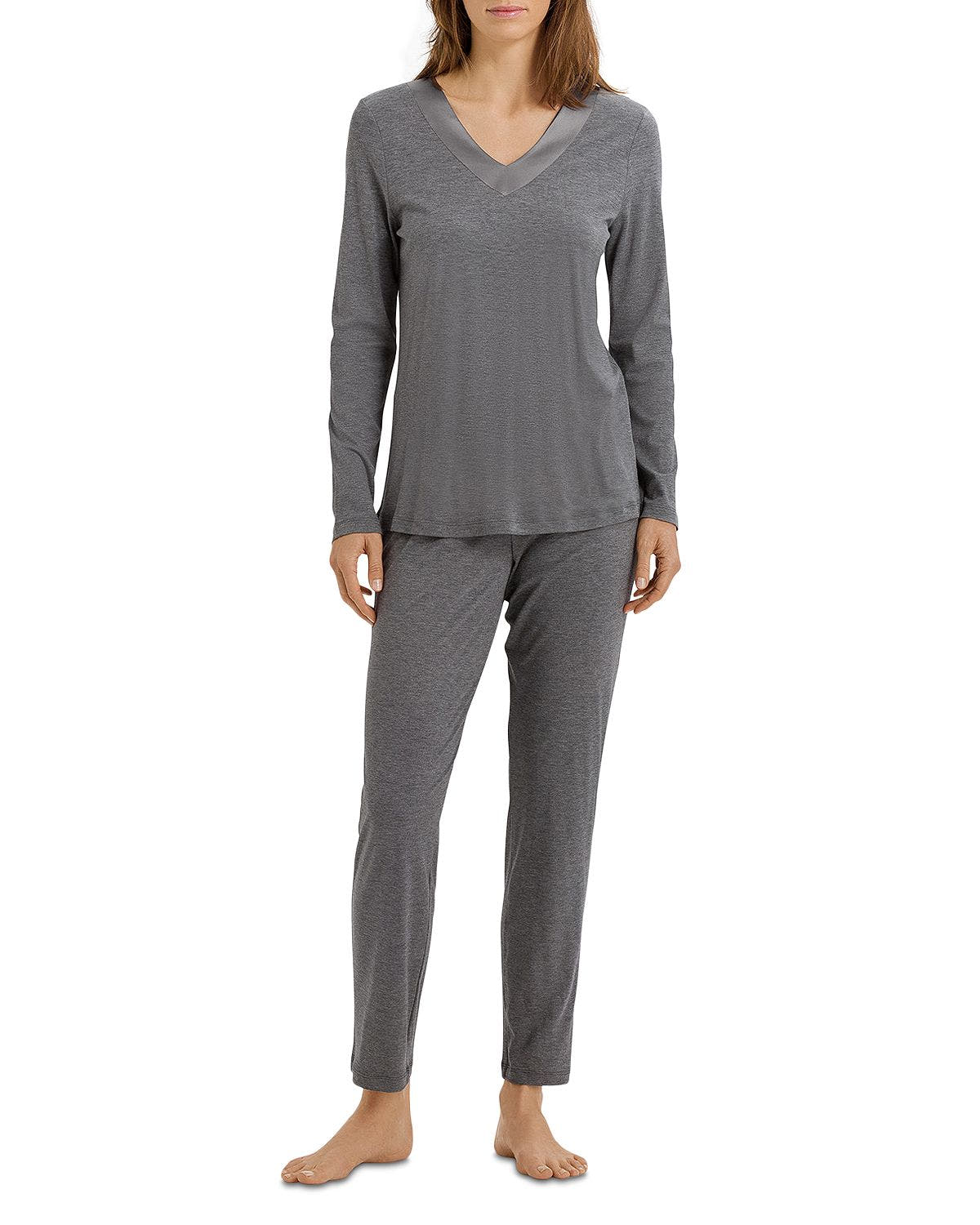 Hanro Jade Long Sleeve Pajama Set Stone Melange