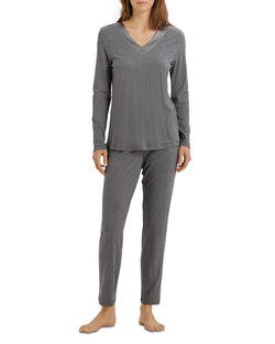 Hanro Jade Long Sleeve Pajama Set Stone Melange thumbnail 1