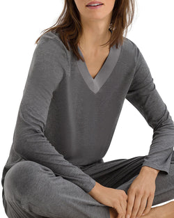 Hanro Jade Long Sleeve Pajama Set Stone Melange thumbnail 3
