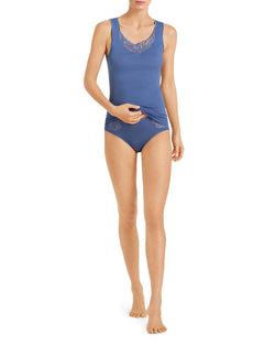 Hanro Madlen Lace-trim Cotton Tank Top Clematis Blue thumbnail 2
